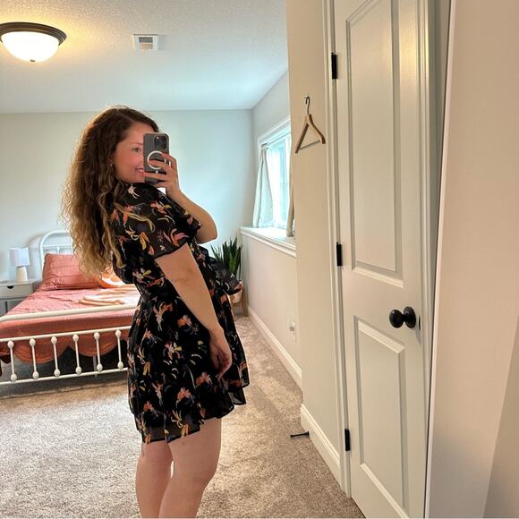 Anthropologie Corey Lynn Calter Black Silk Floral Organza Mini Dress Small - Picture 3 of 14